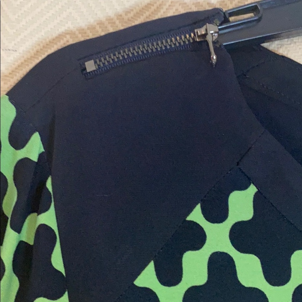 Navy and Green Geometric 3/4 Sleeves Dress - Picture 2 of 5